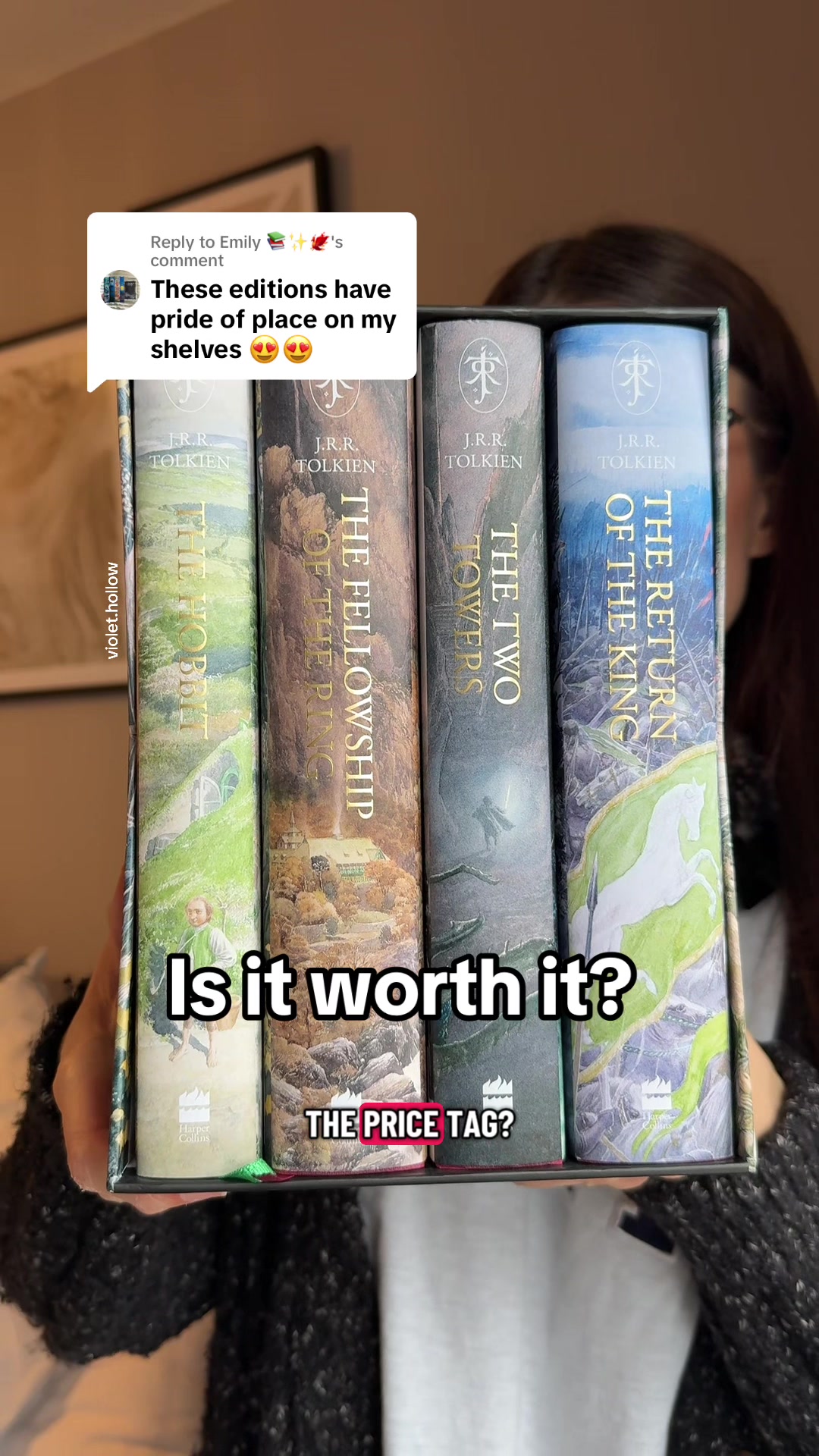 TikTok post by @violet.hollow for HarperCollinsUK. Caption reads: Replying to @Emily 📚✨🐦‍🔥 The big one! The....