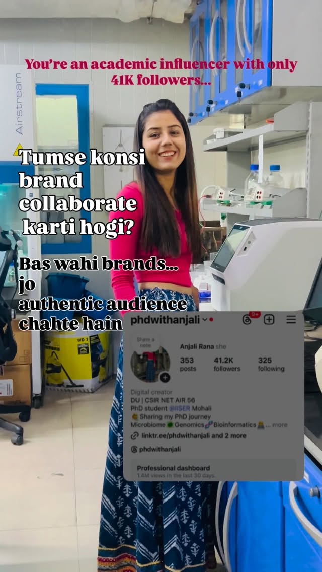 Instagram post by @phdwithanjali for Grammarly. Caption reads: Not every influencer shouts, some influence....