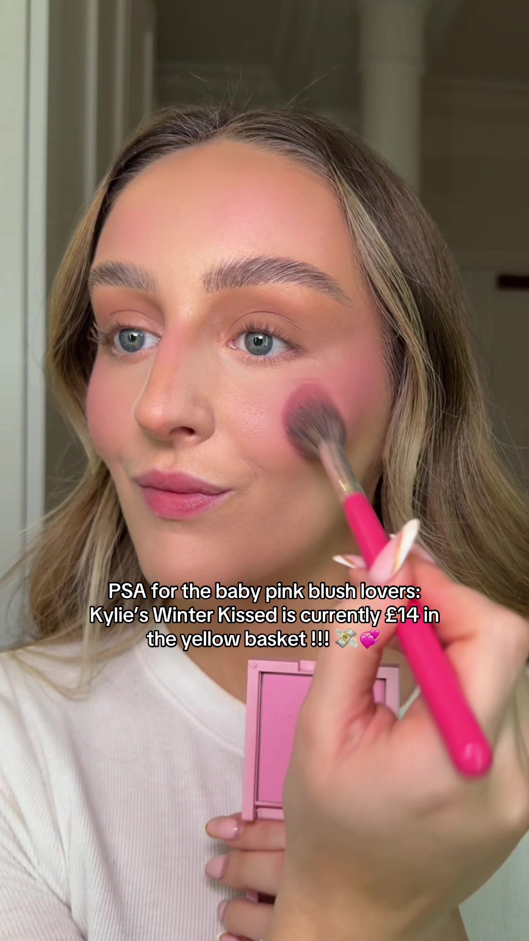 TikTok post by @bethiaward for Kylie Cosmetics. Caption reads: 32% off @Kylie Cosmetics Winter Kissed Blush?!....