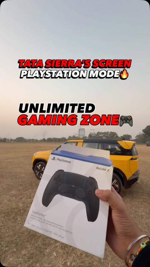 Instagram post by @autojournal_india for Tata Motors. Caption reads: “TATA SIERRA की 3RD SCREEN में PLAYSTATION MODE🔥”....