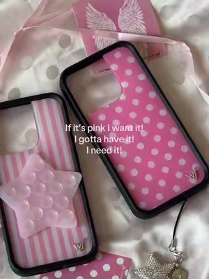 TikTok post by @itsbunnyboo for Wildflower Cases. Caption reads: [...] on the hunt for my next pink case....