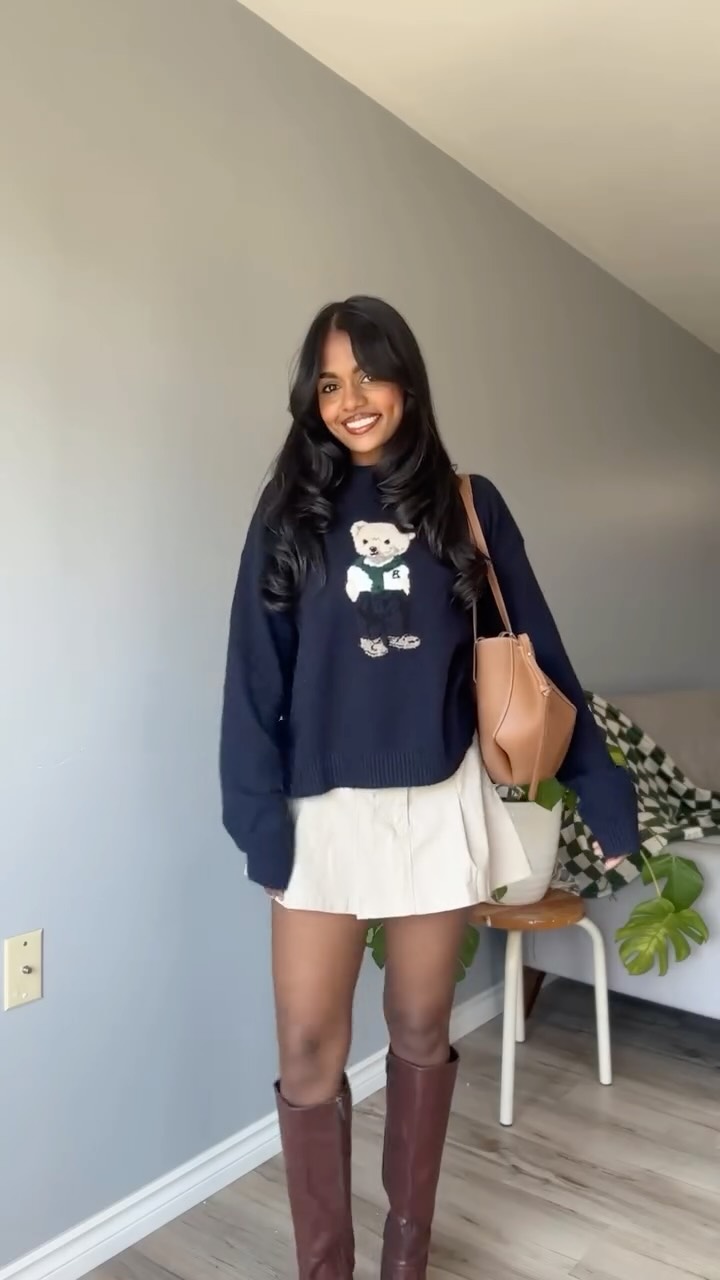 Instagram post by @sanjanaagutha for Ardene. Caption reads: how i elevate fall outfits🍁

#outfitinspiration....