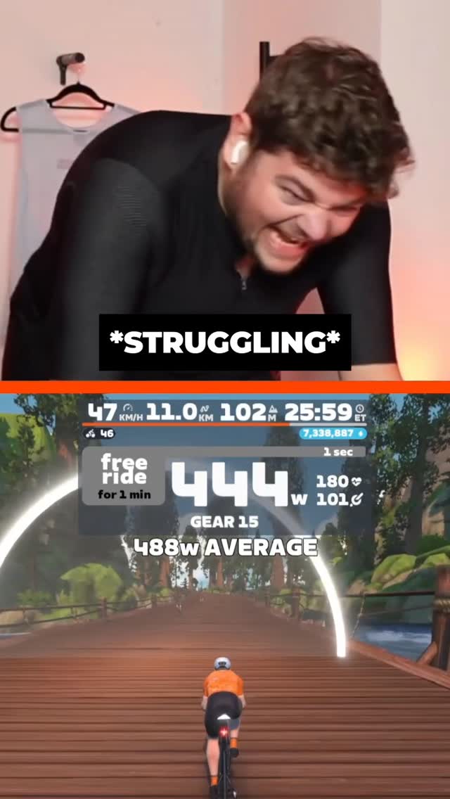 Instagram post by @benjinaesen for Zwift. Caption reads: Testing my 1-minute power at the start of my Zwift....