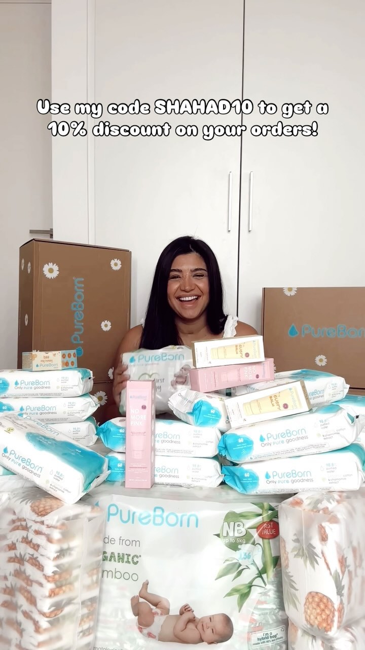 Instagram post by @shahadballan for Pureborn. Caption reads: [...] mommies, I have partnered up with....