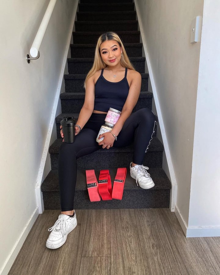 Instagram post by @krystinashamsul for LUXE Fitness. Caption reads: [...] the ‘Fit for Summer’ bundle from....