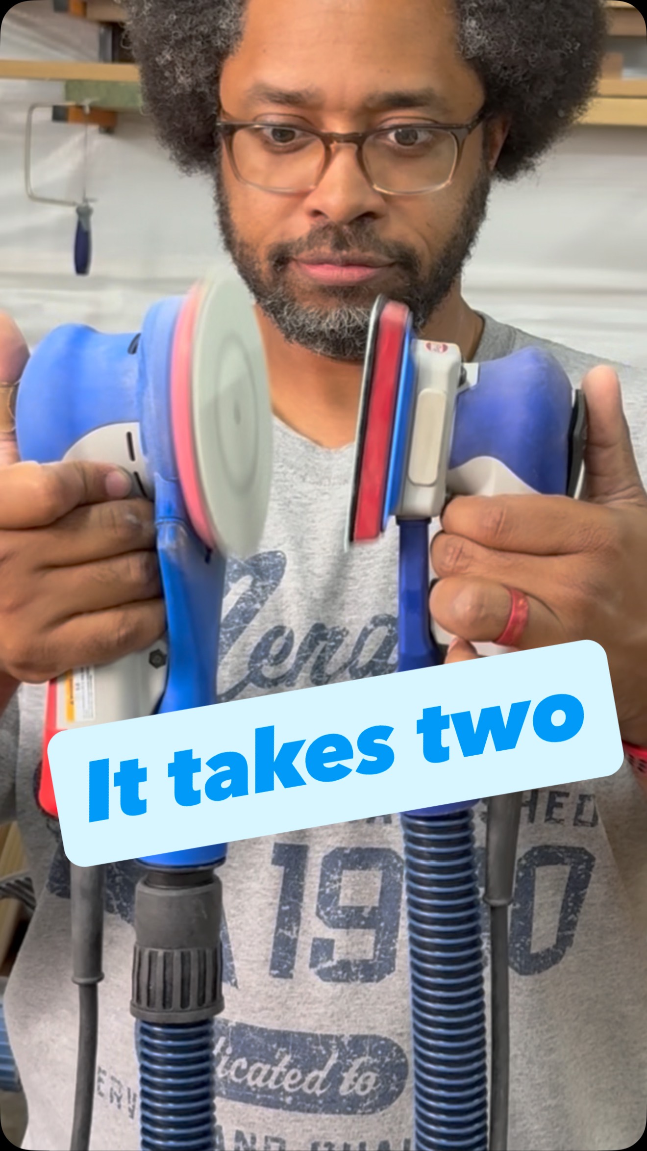 Instagram post by @vanstraydesigns for SurfPrep sanding. Caption reads: Two sanders are better than one on this bed....