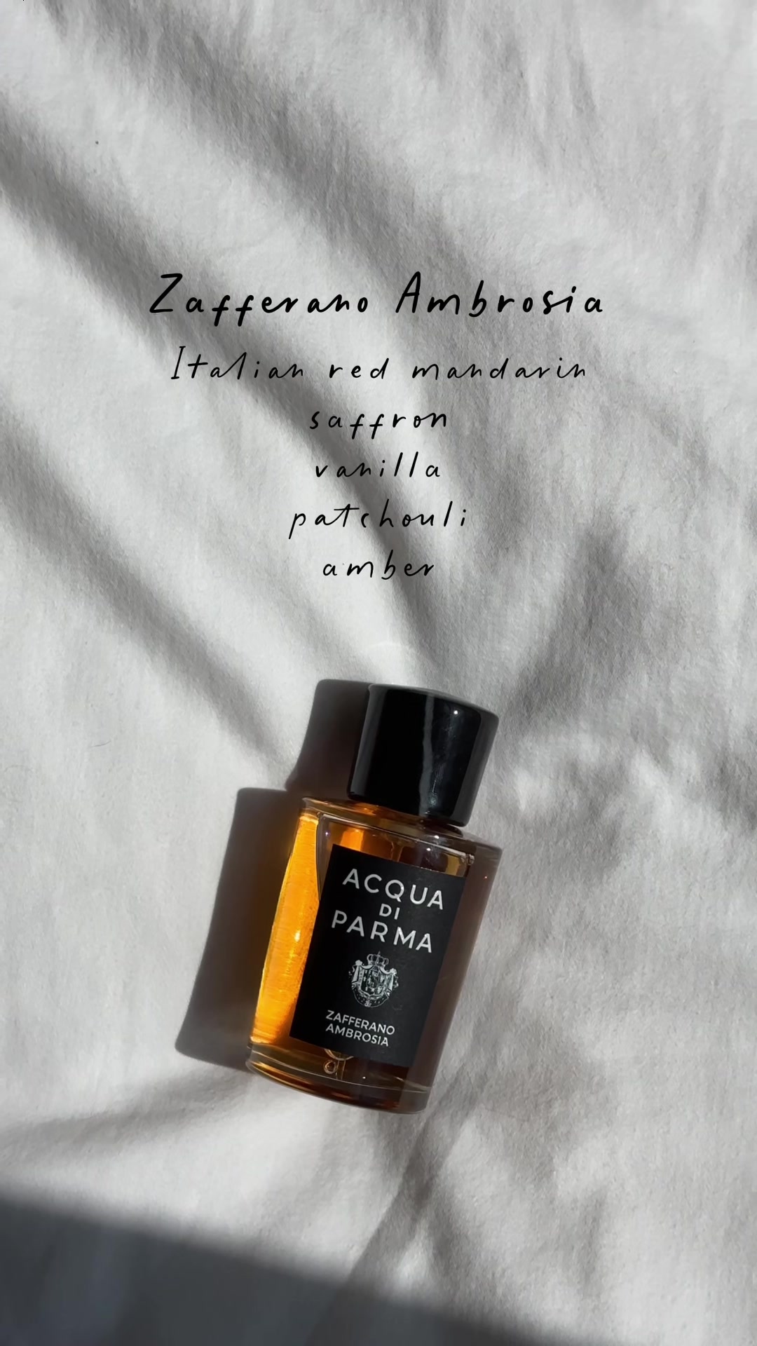 TikTok post by @professorperfume for Acqua di Parma. Caption reads: [...] unbox the new Zafferano Ambrosia by @Acqua....