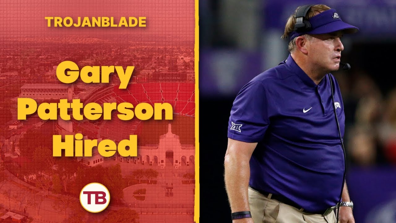 YouTube post by @TheTrojanBlade for Underdog Fantasy. Caption reads: USC Hiring Gary Patterson as Defensive Coordinator.