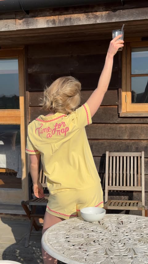 Instagram post by @indiaamoon for Chelsea Peers. Caption reads: Slow spring mornings > 🥹💛☀️🌼 @chelseapeersnyc....