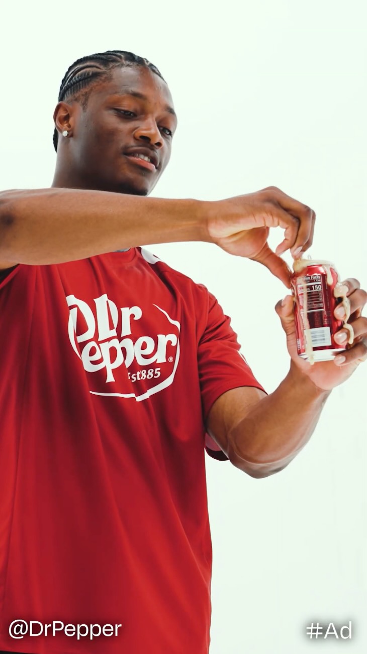 Instagram post by @carnelltate for Dr Pepper. Caption reads: #ad cracking @DrPepper like I celebrate....