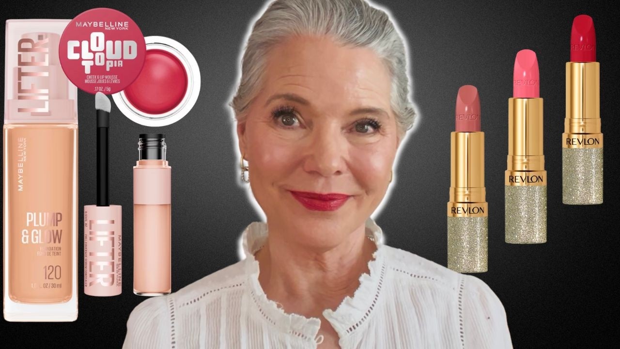 YouTube post by @TamarasTimelessBeauty for Banish. Caption reads: TESTING HOT NEW DRUGSTORE MAKEUP! Over 60 dry skin.