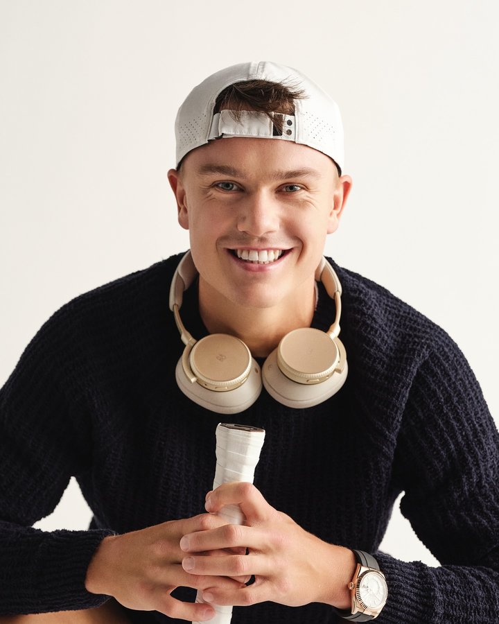 Instagram post by @holgerrune for Bang & Olufsen. Caption reads: We are proud to welcome Danish tennis star....