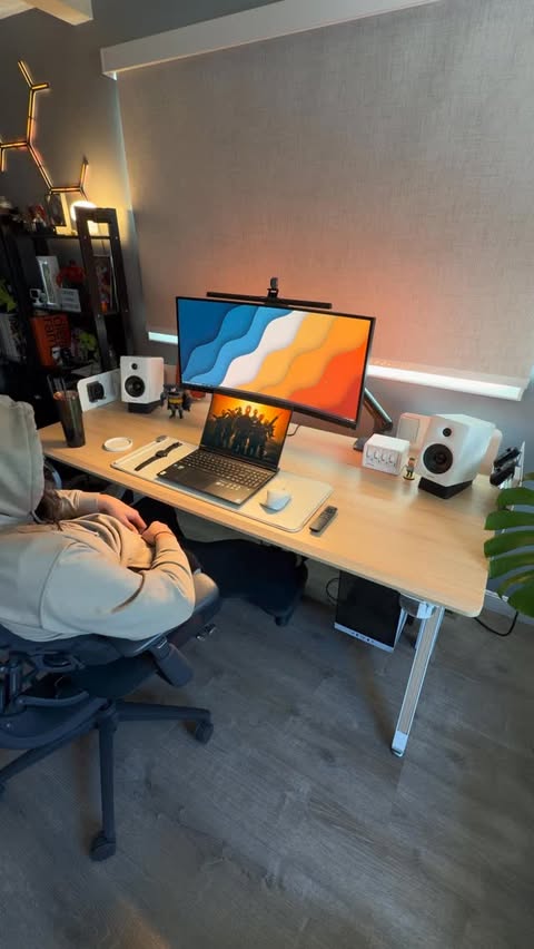 Instagram post by @make.one.studio for EDIFIER. Caption reads: [...] desk. Check out the M90 Speakers from....