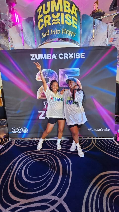 Instagram post by @taylorednicole for Zumba. Caption reads: [...] moment!! 🚢💃🏾💃🏾✨ Teaching on the Zumba....