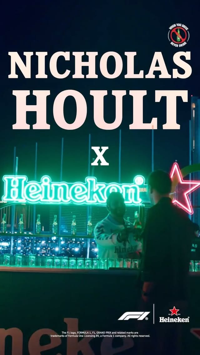 Instagram post by @nicholashoult for Heineken US. Caption reads: Cheers to race weekend in Vegas with @heineken_us....