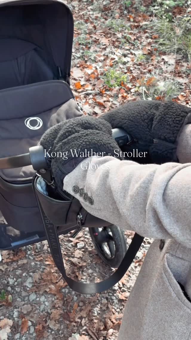 Instagram post by @sosageevelyn for Mabel & Fox. Caption reads: Kong Walther - Stroller Gloves keeping my hands....