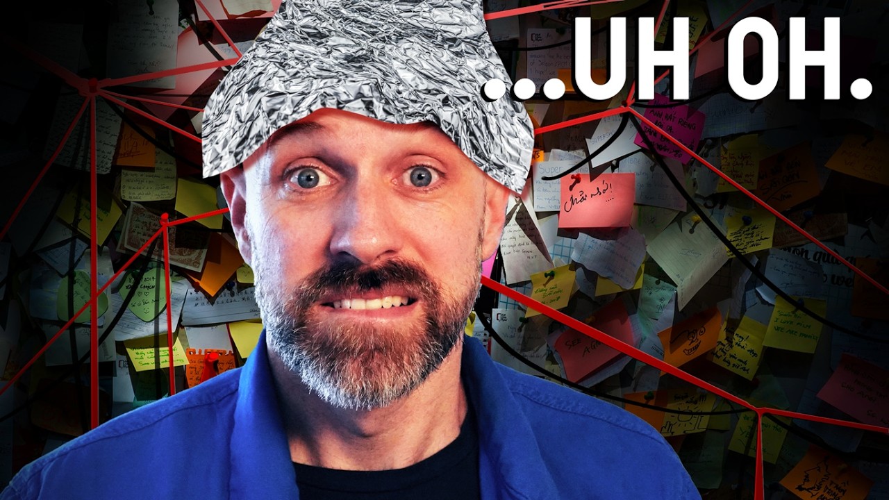 YouTube post by @MichaelOBurns for Surfshark. Caption reads: Conspiracy Theorists Are Right (In the Wrong Way).