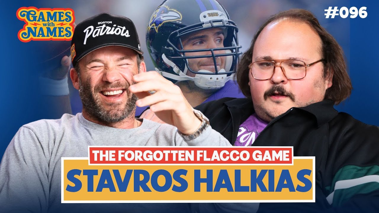 YouTube post by @gameswithnames for Coors Light. Caption reads: Stavros Halkias Talks Joe Flacco Beating Brady on....