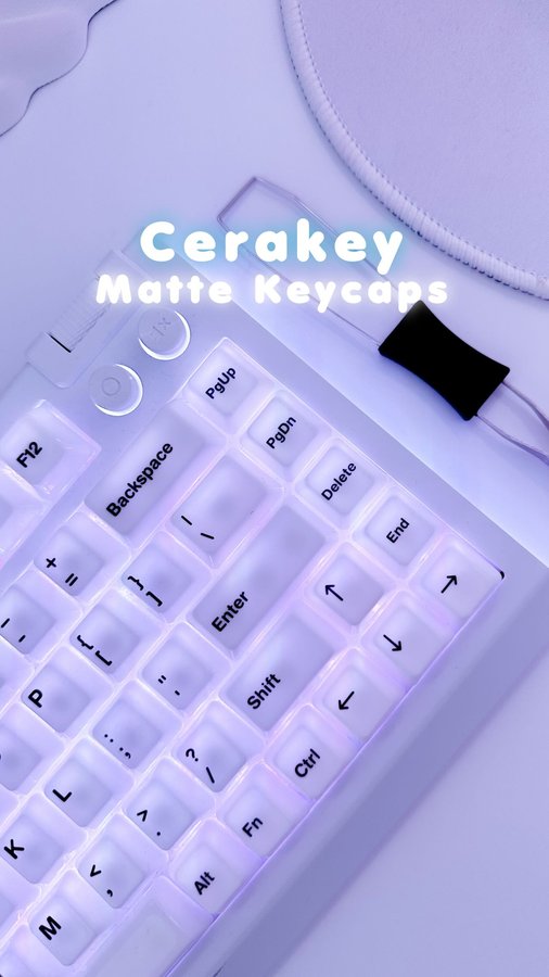 Instagram post by @mochiflurry for Cerakey. Caption reads: [...] have a matte finish in comparison to....