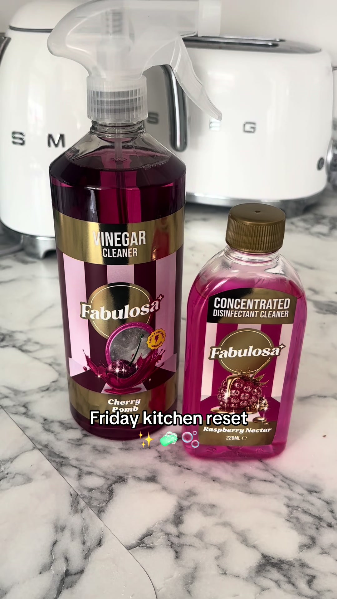 TikTok post by @sarahhhg_xo for Fabulosa. Caption reads: Friday kitchen reset with @My Fabulosa ✨🧽🫧 wow....
