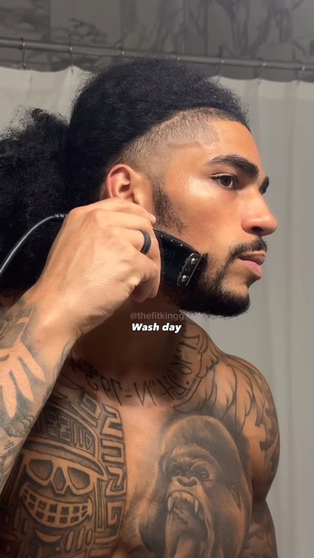 Instagram post by @thefitkingg for Camille Rose. Caption reads: Long hair is work. 🦁
And long curly hair is....