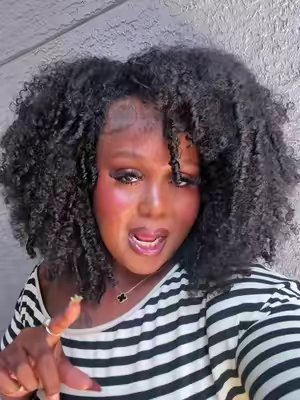 TikTok post by @itskyraie for Tinashe Hair. Caption reads: @tinashehair 🫣😩 #naturalhair #halfwig #wigtok....