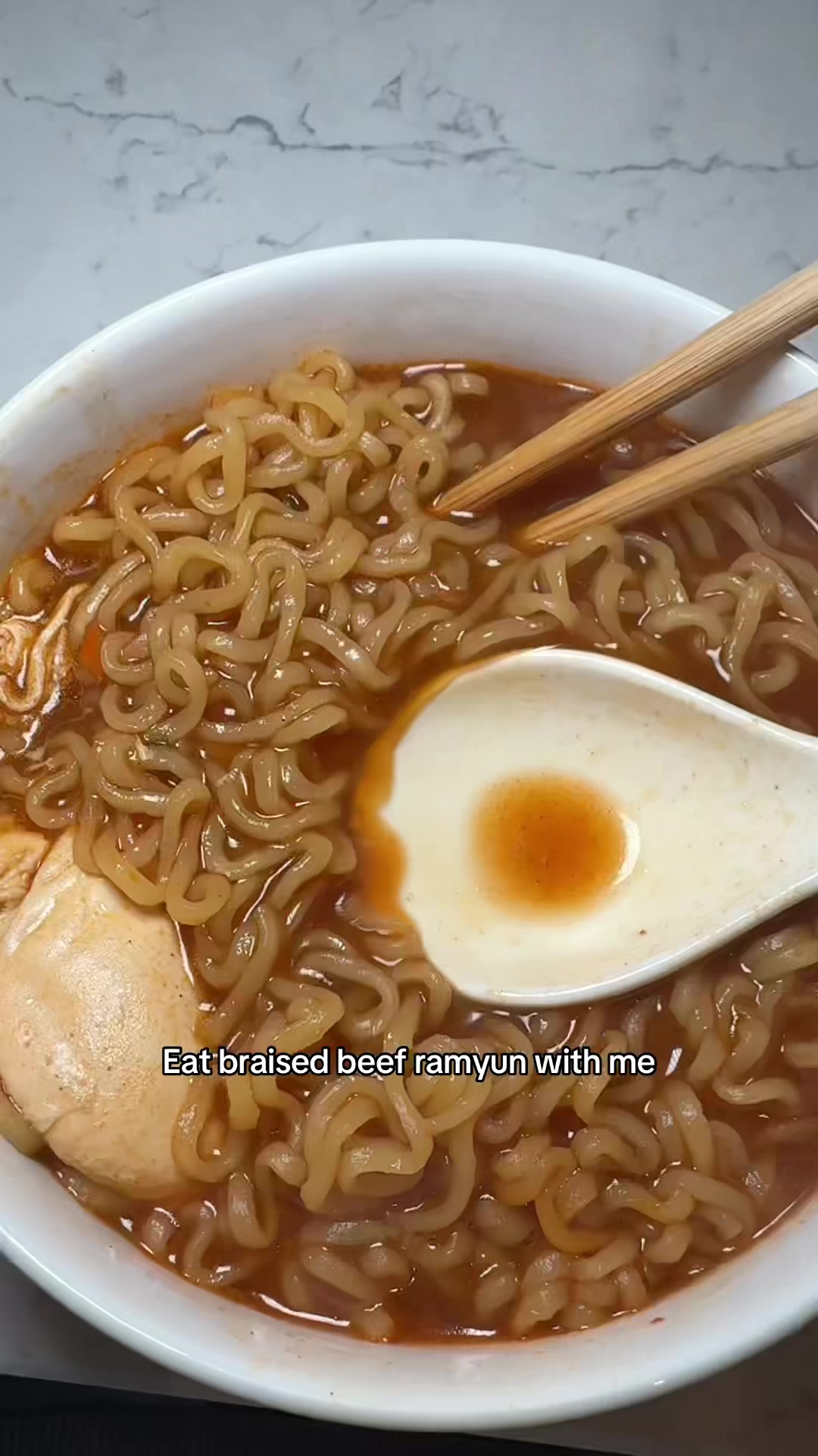 TikTok post by @lilsunnnnnnnn for Nongshim America. Caption reads: Was going to order takeout but made Ramyun Chef....