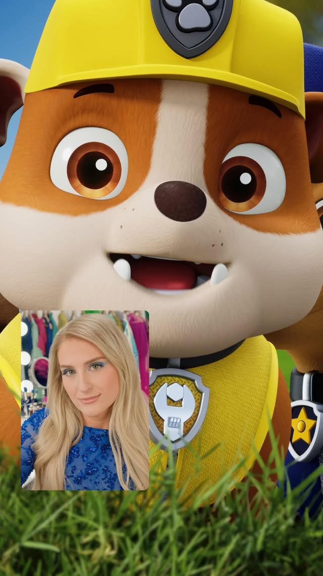 Instagram post by @meghantrainor for PAW Patrol. Caption reads: Even supermom performers with tremendous hair need....