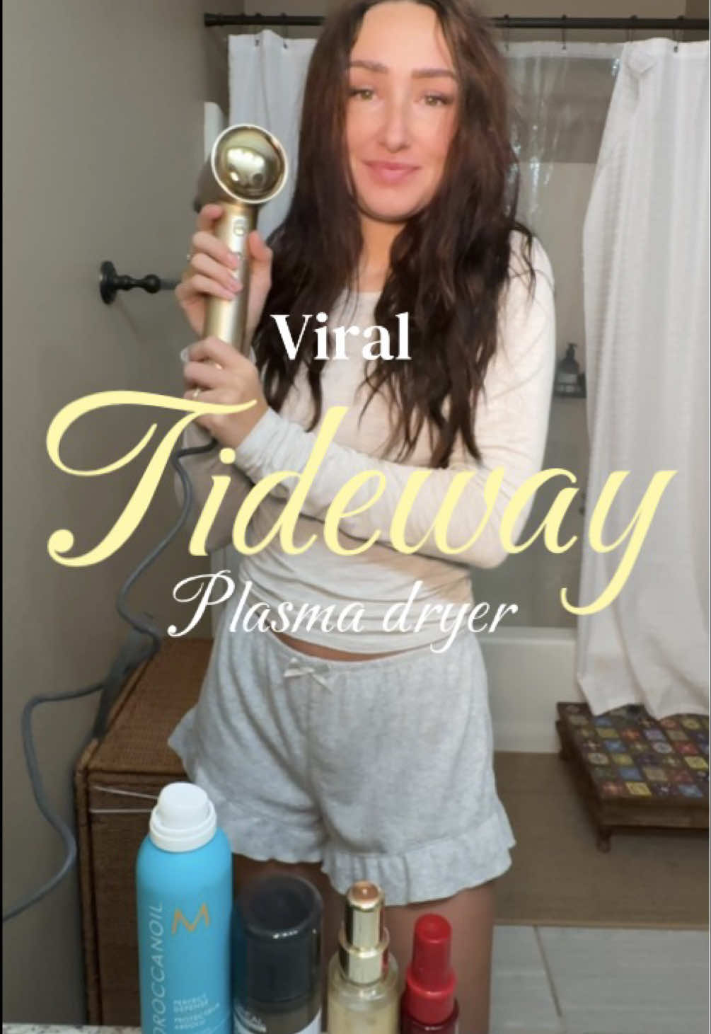 TikTok post by @tradwifelyss for Tideway. Caption reads: @Tideway plasma blow dryer @Moroccanoil heat [...].