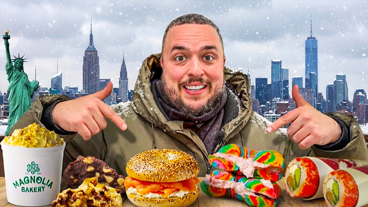 YouTube post by @Reeze for Revolut. Caption reads: I'm testing VIRAL FOODSPOTS in NEW YORK 🗽.