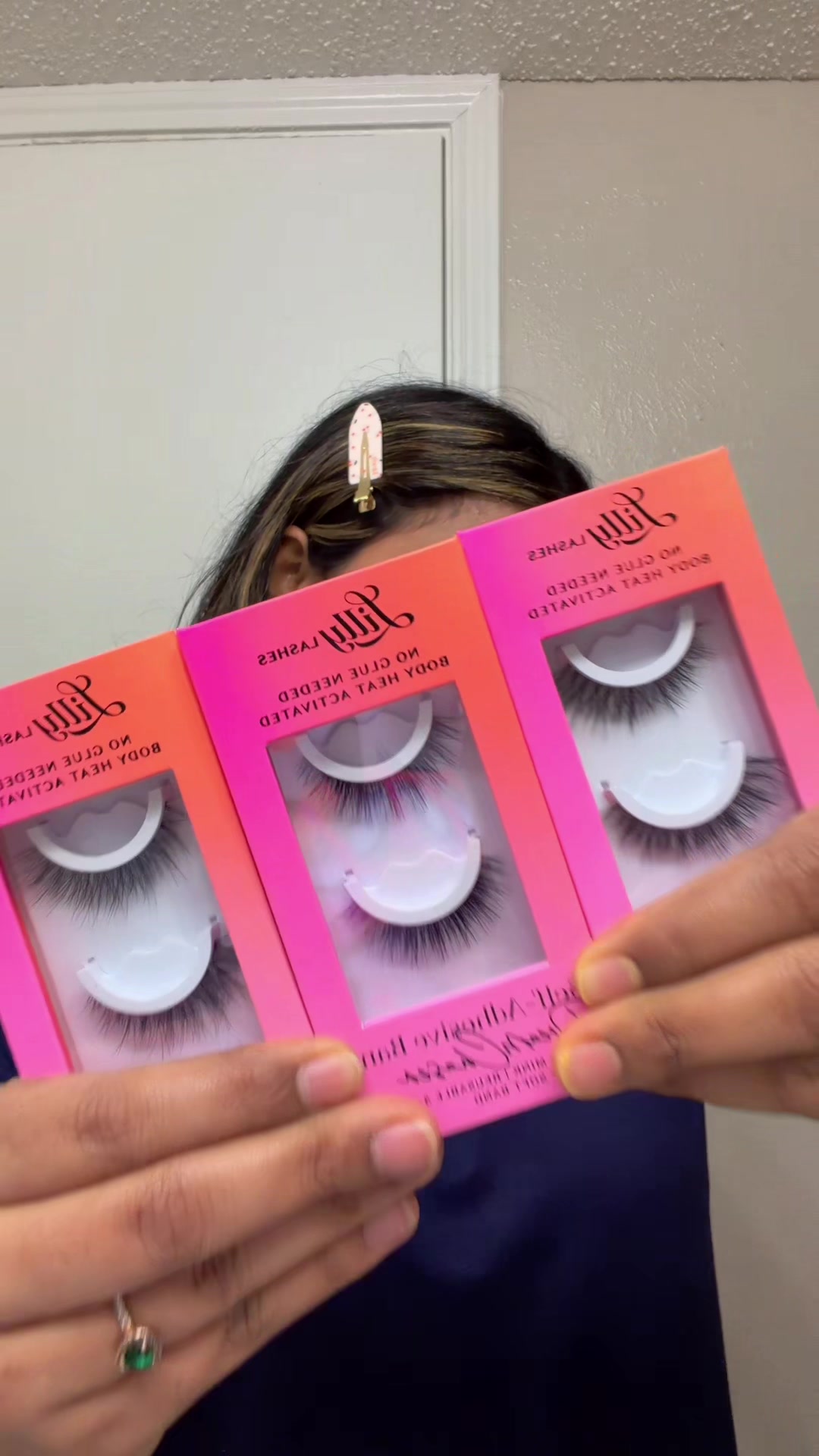 TikTok post by @sujeee111 for Lilly Lashes. Caption reads: @Lilly Lashes #trio #loveit #loveit🥰🙏....