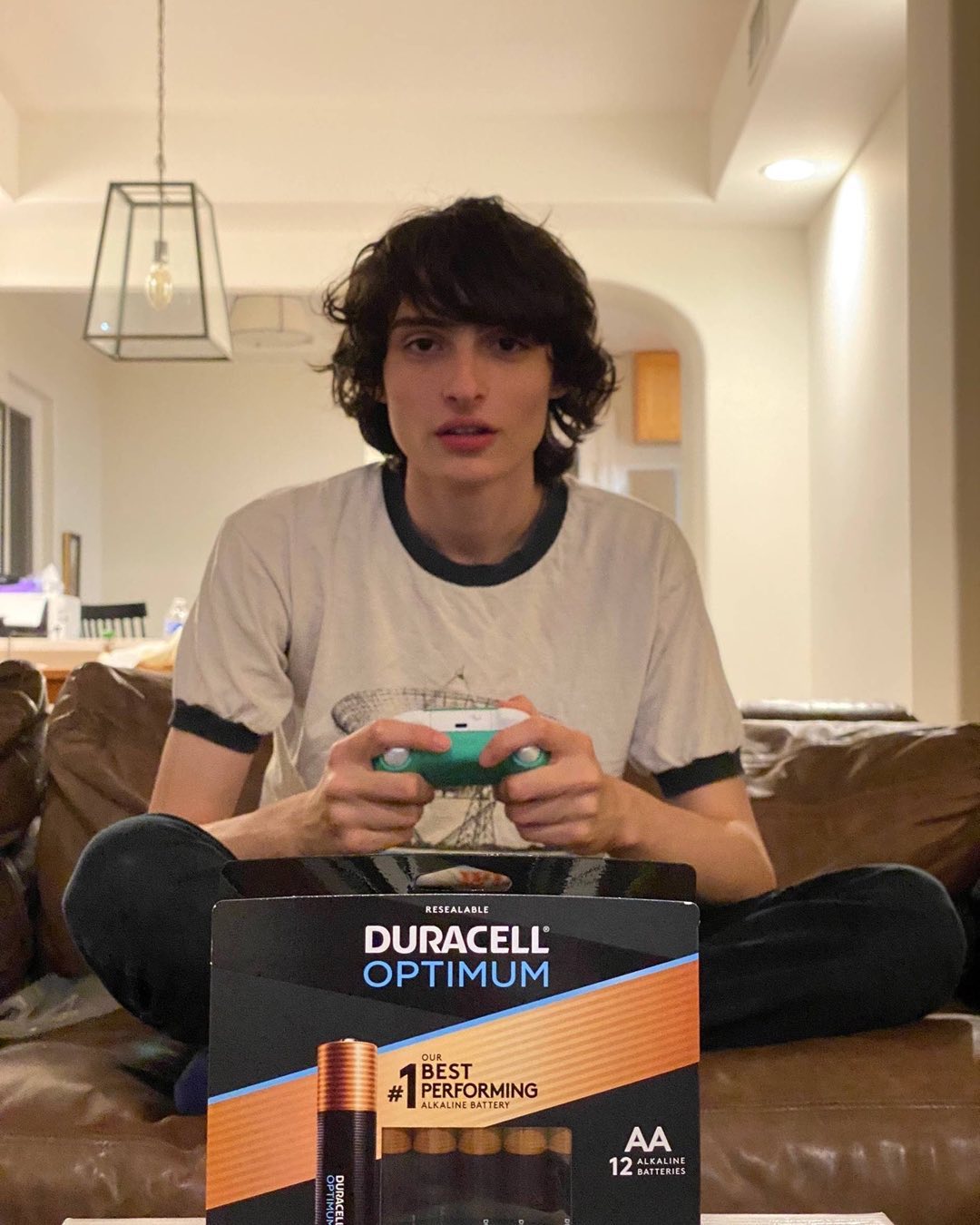 Instagram post by @finnwolfhardofficial for Duracell. Caption reads: I love my gaming space, but I hate interruptions -....