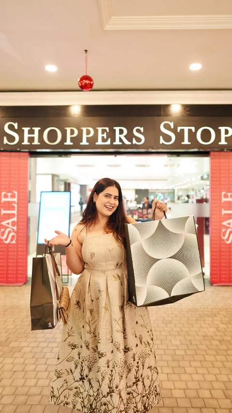 Instagram post by @_simran.khatri for Shoppers Stop. Caption reads: Don’t walk - run straight to @shoppers_stop Stop.....