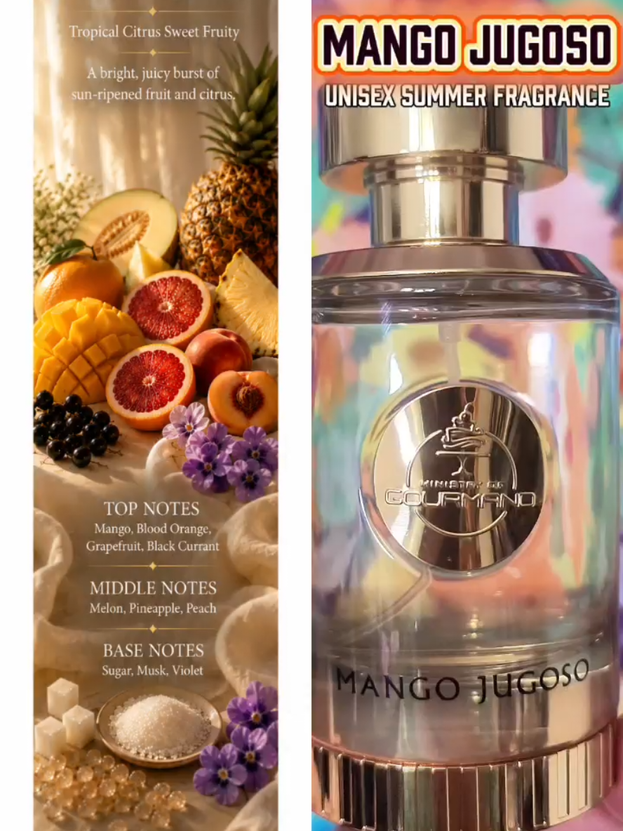 TikTok post by @gasweettea for PerfumeboxUSA. Caption reads: [...] #mangojugoso #summerfragrance @perfumeboxusa.