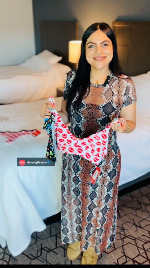 Instagram post by @sabbiesbites for Shinesty. Caption reads: Cheeky underwear for women @shinestythreads 💋....