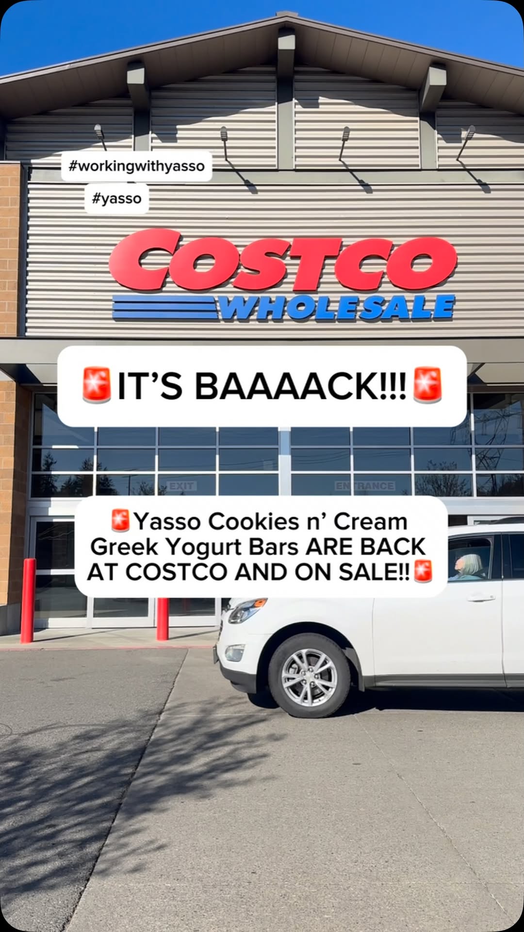 Instagram post by @costcodeals for Yasso. Caption reads: 🚨 IT’S BAAAACK!!!🚨#workingwithyasso 

🚨 Yasso....