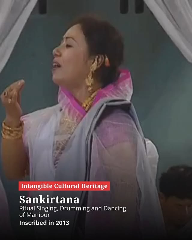 Instagram post by @ministryofculturegoi for UNESCO. Caption reads: Sankirtana, the ritual singing, drumming and....