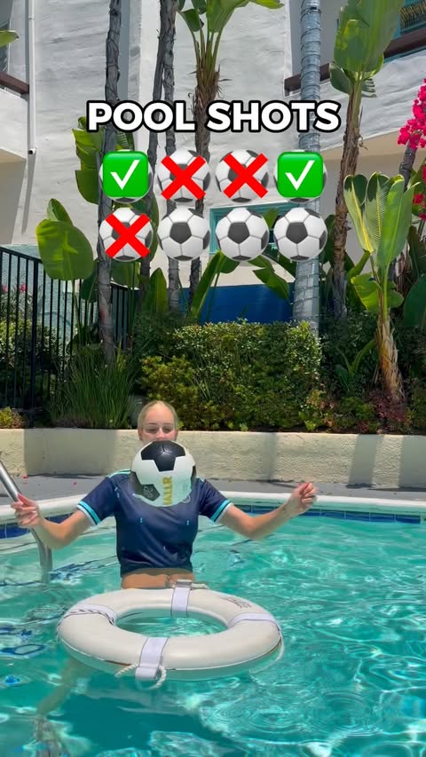 Instagram post by @laurardke for Zalando. Caption reads: 8/8 shots? ⚽️🎯💦 #zalando #DFB #pool #skills *Ad.