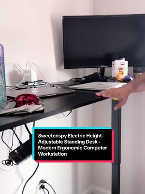 TikTok post by @alishaapproved for Sweet Furniture. Caption reads: [...] #sweetcrispy #wfhsetup #gamingdesk @Sweet....
