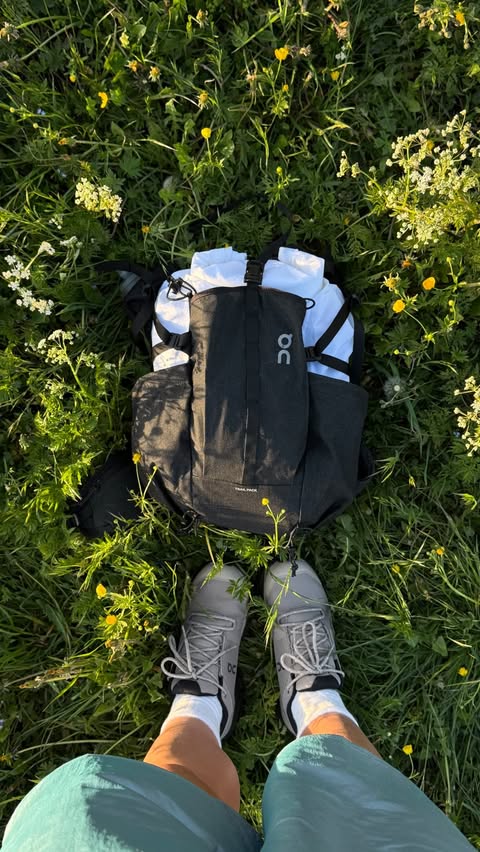 Instagram post by @ainhoastck for On. Caption reads: [...] my days outside with my Trail Pack 20L @on.