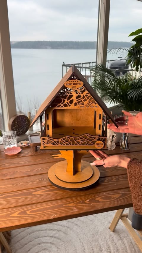 Instagram post by @w.o.w.art for xTool. Caption reads: [...] this aesthetic birdhouse using the xTool P3....