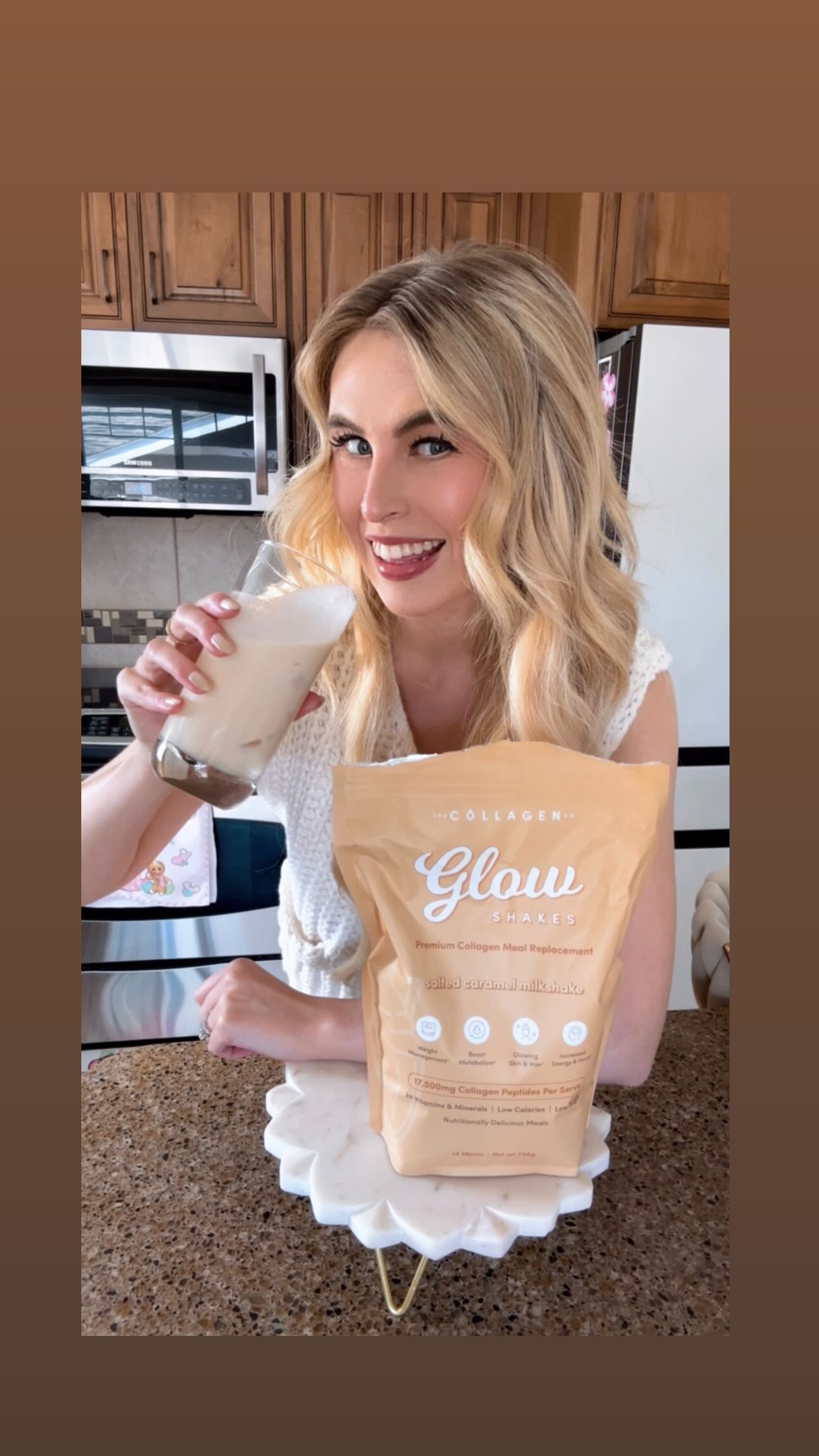 Instagram post by @kaydee.oldham for The Collagen. Caption reads: What if I told you I have found a delicious drink....