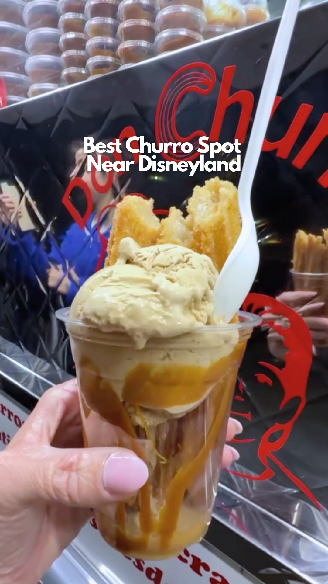 Instagram post by @mickeyvisit for Visit Anaheim. Caption reads: 🍦💥This churro truck just a five minute drive....