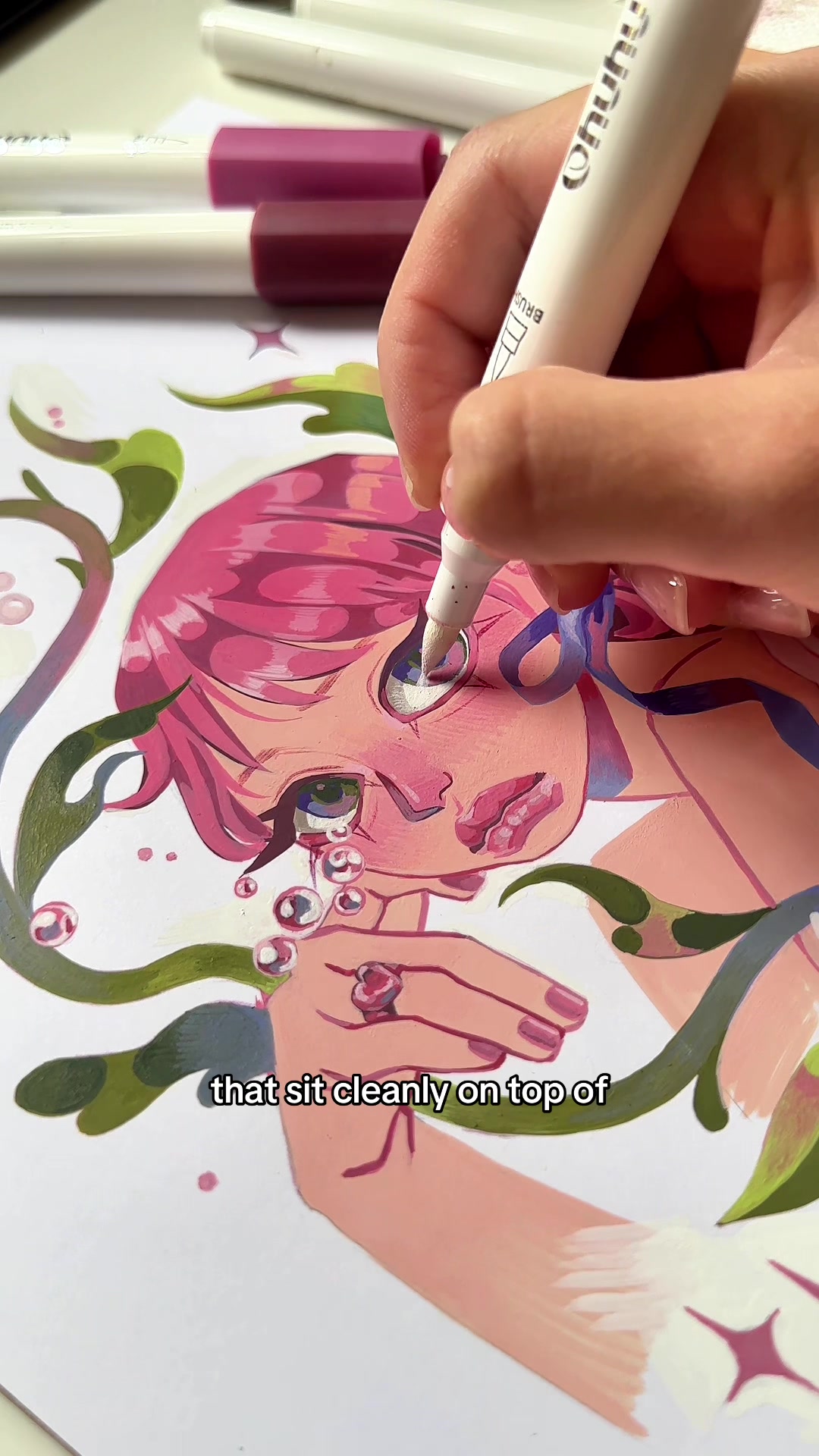 TikTok post by @artists.pages for Ohuhu. Caption reads: GIVEWAY — OHUHU KALALAU ACRYLIC MARKERS 💫🎨 Meet....