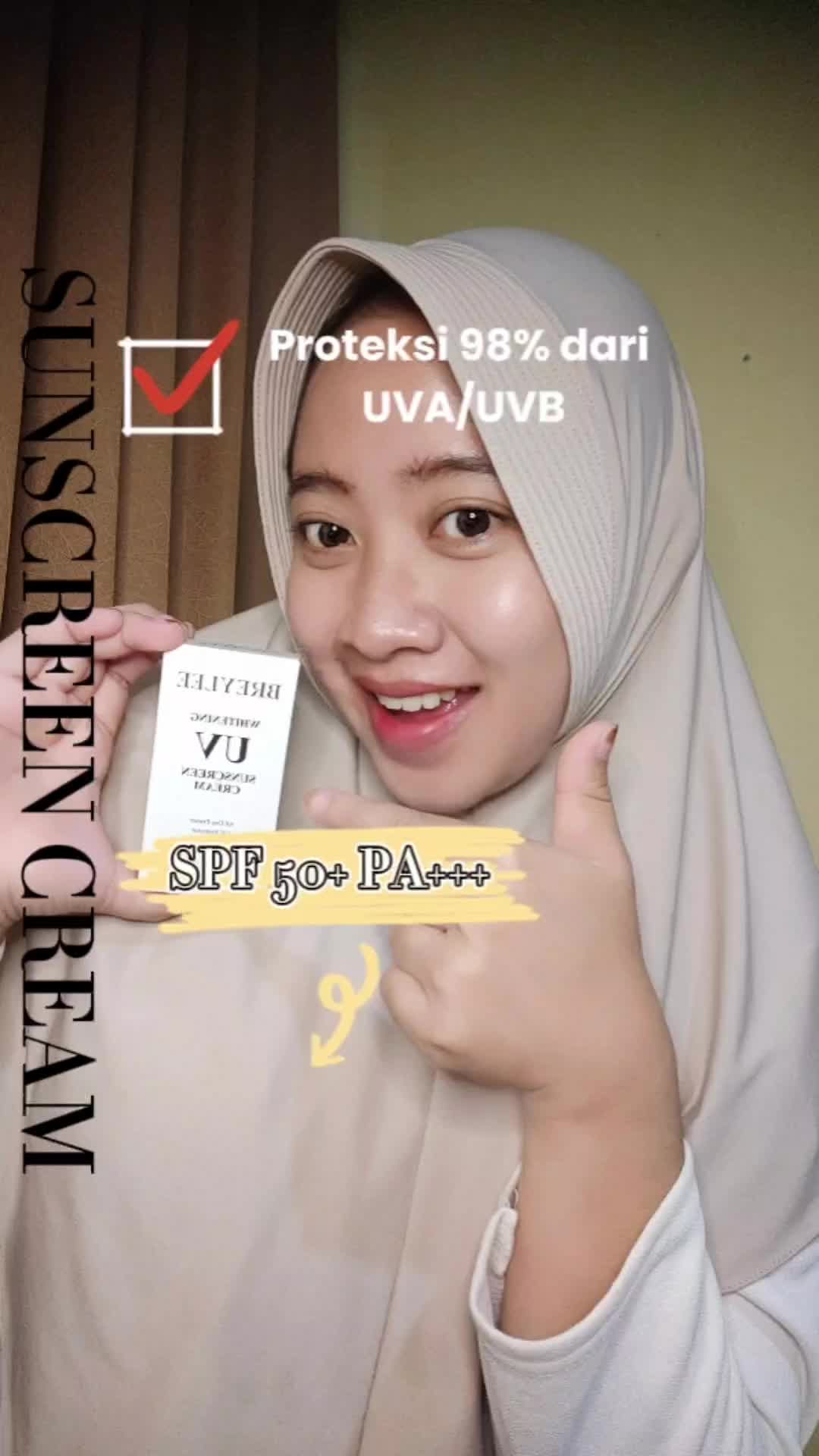 TikTok post by @stftm26_ for Breylee Indonesia. Caption reads: Keren bgt UV Sunscreen Cream dengan proteksi....