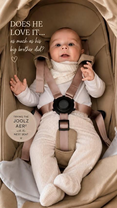 Instagram post by @clairebearn for Joolz. Caption reads: When James was little, our Joolz Aer stroller came....