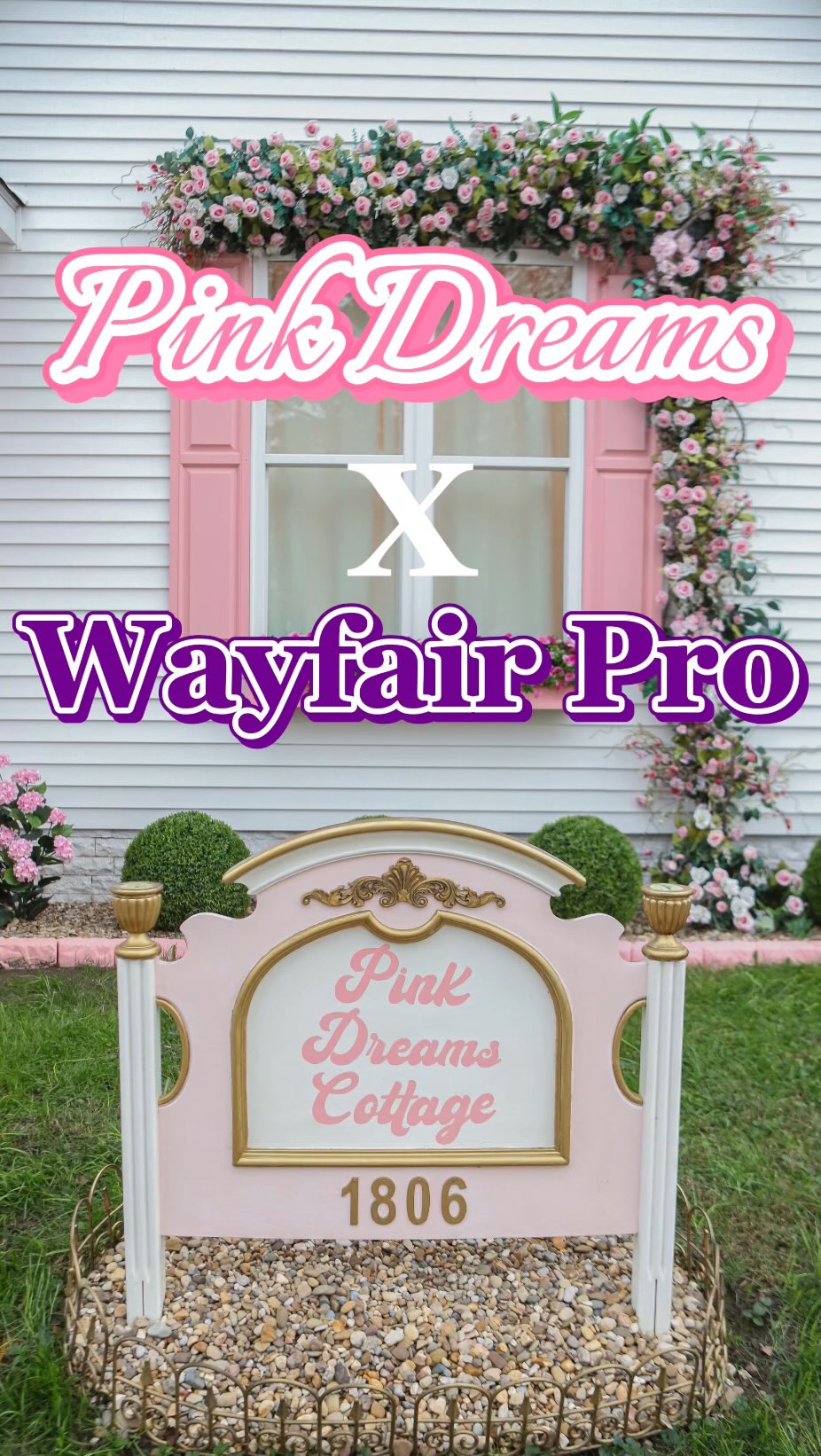 Instagram post by @pinkdreamscottage for Wayfair. Caption reads: So excited to officially share our Pink Dreams X....