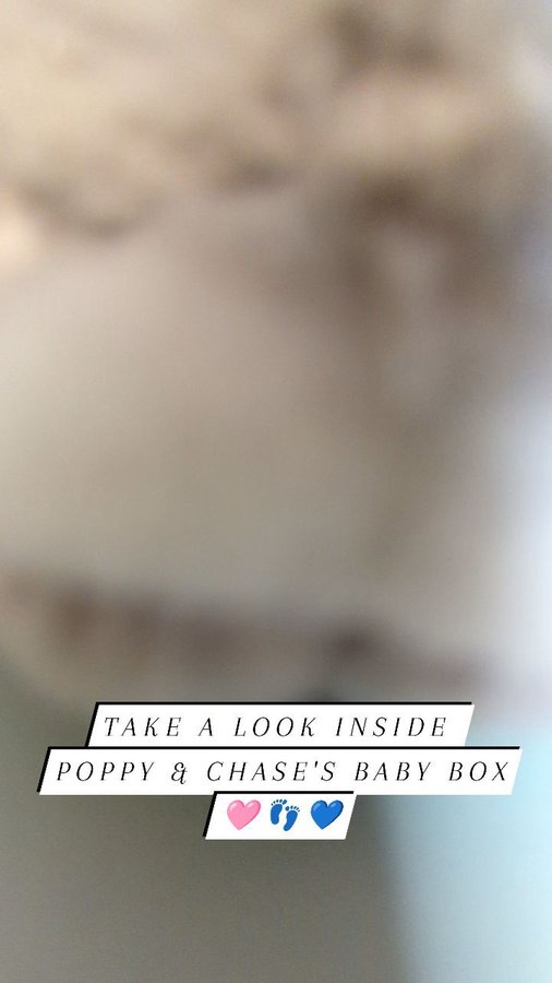 Instagram post by @justanothermumday_ for The Music Box Store. Caption reads: Take a look inside Poppy and Chase's baby box with....