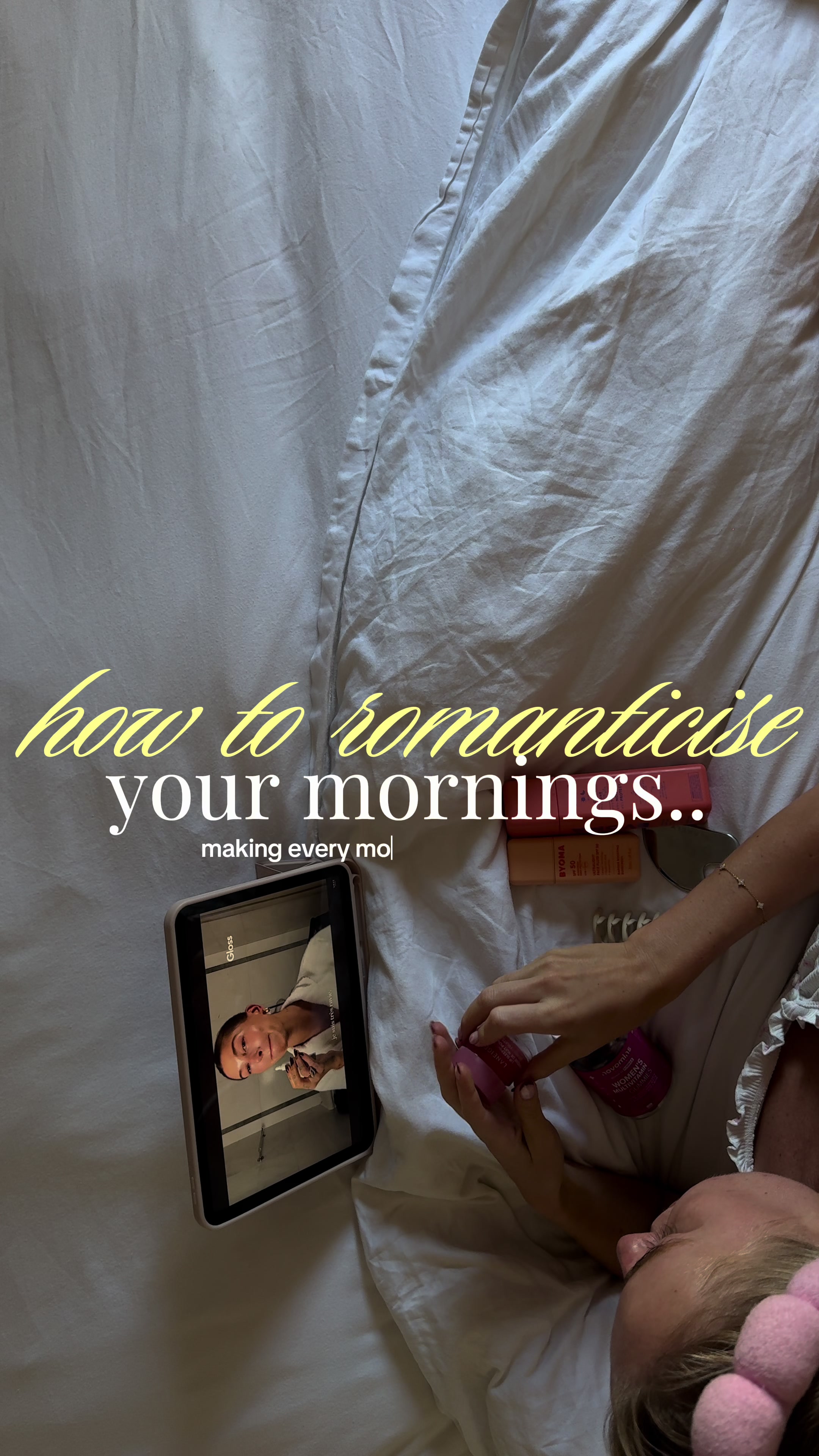 TikTok post by @cheyannekerr for Novomins. Caption reads: [...] my mornings >>> 🎀✨🌸🧴☕️⭐️ ad @Novomins....