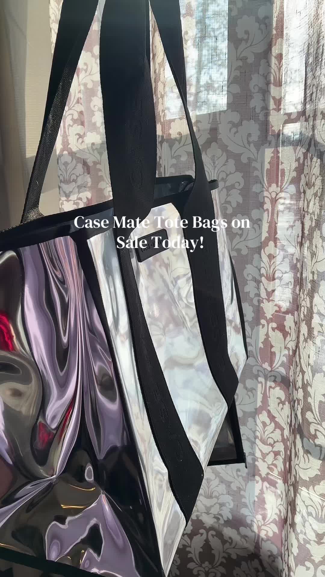 TikTok post by @earningwithemily for Case-Mate. Caption reads: The casemate beach tote bags are on sale today,....